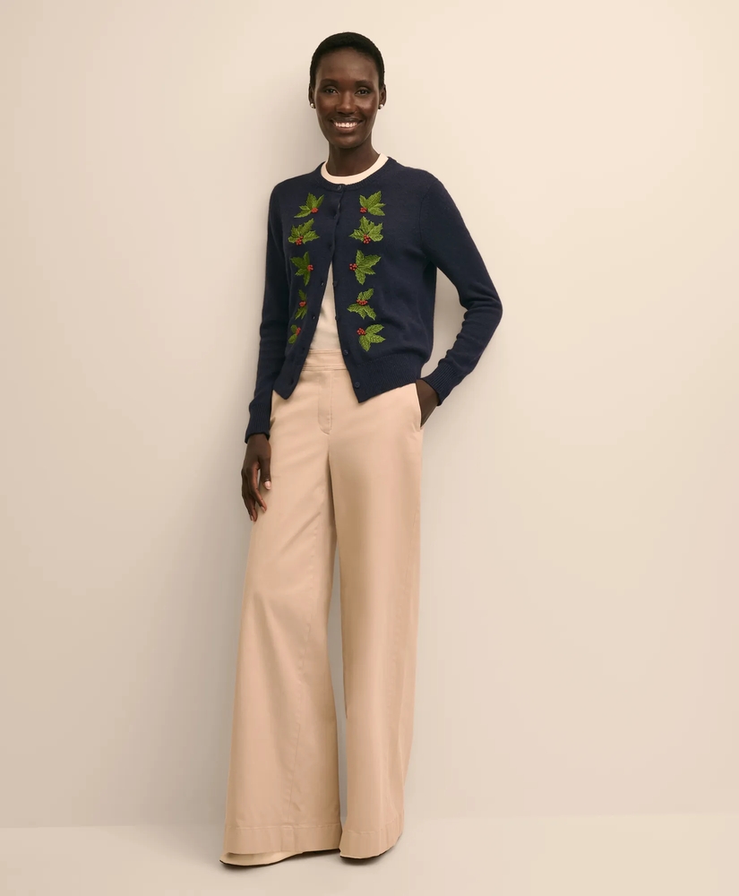 Wool-Cashmere Blend Embroidered-Holly Cardigan, image 2