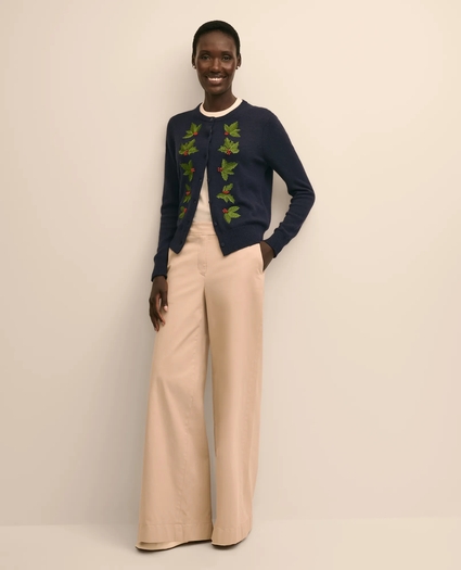 Wool-Cashmere Blend Embroidered-Holly Cardigan, image 2