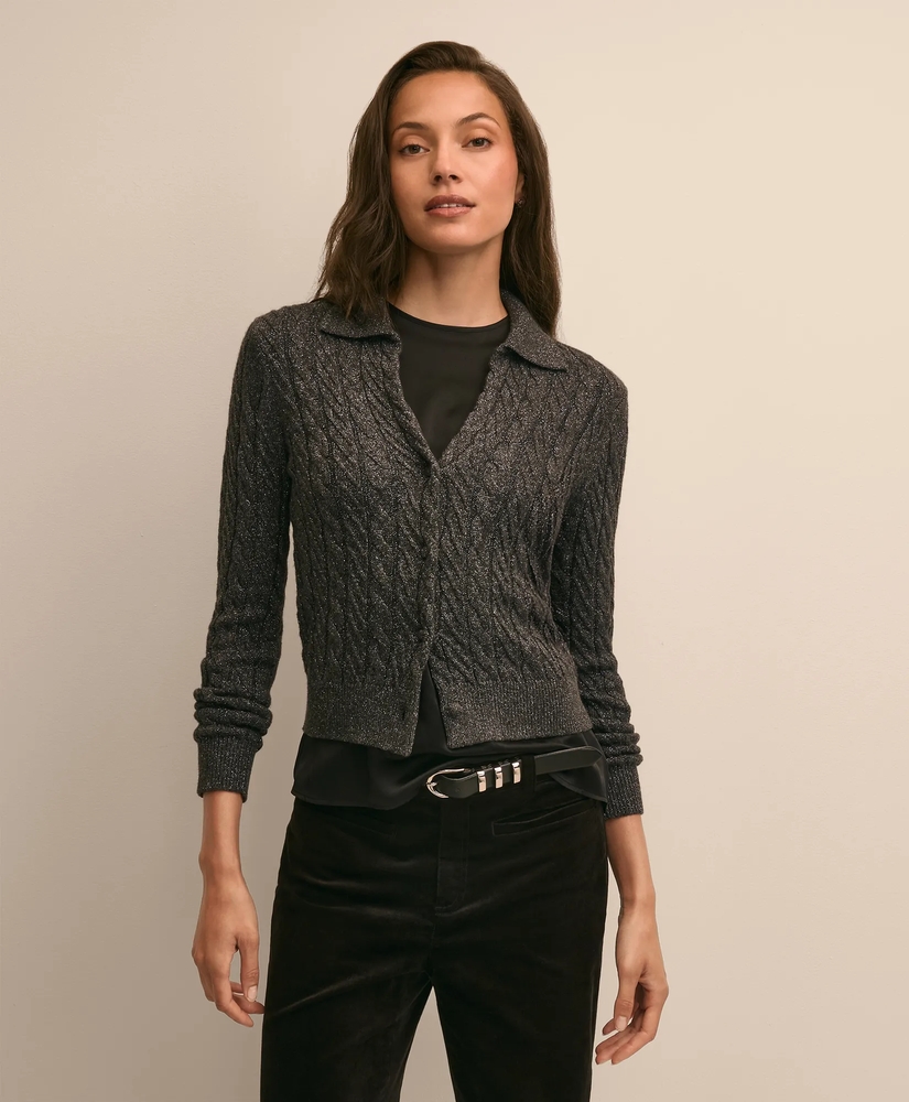 Wool-Cashmere-Blend Shimmer Johnny Collar Cardigan, image 1