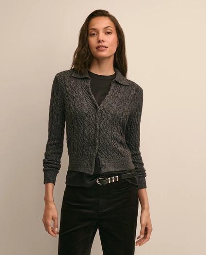 Wool-Cashmere-Blend Shimmer Johnny Collar Cardigan, image 1