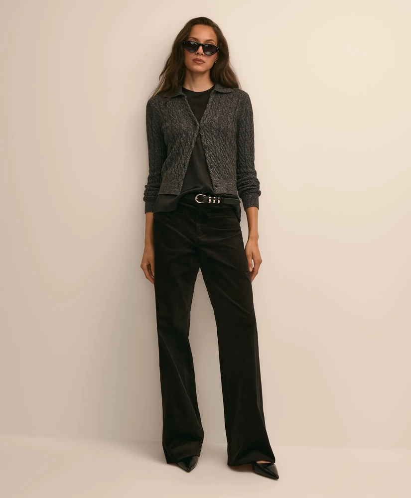 Wool-Cashmere-Blend Shimmer Johnny Collar Cardigan, image 2