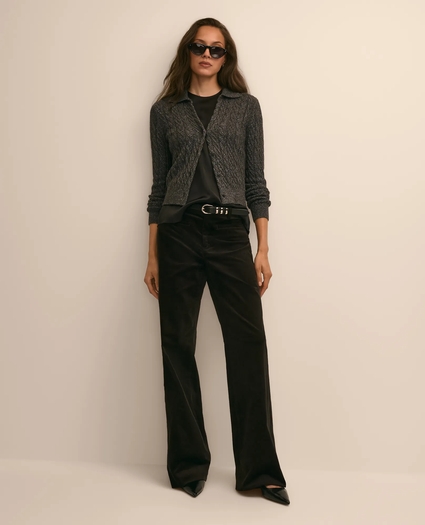 Wool-Cashmere-Blend Shimmer Johnny Collar Cardigan, image 2
