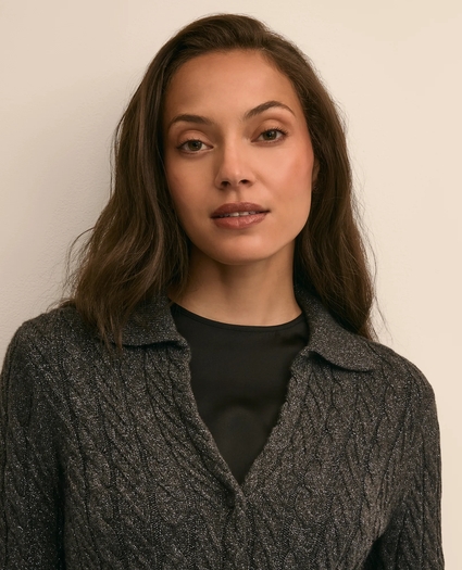 Wool-Cashmere-Blend Shimmer Johnny Collar Cardigan, image 3