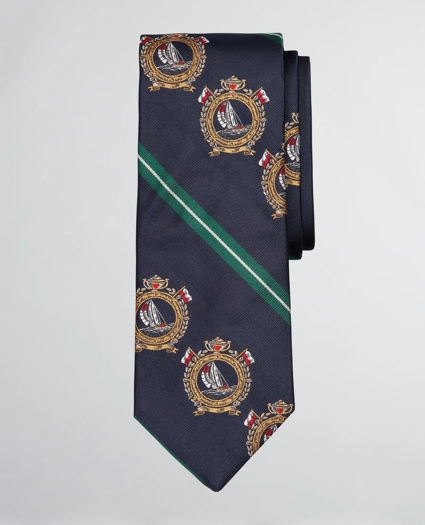 Limited Edition Archival Collection Nautical Crest and Rep Stripe Silk Tie