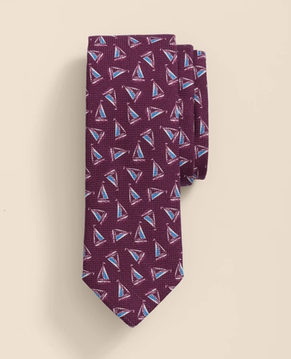 Cotton-Silk Sailboat Motif Tie
