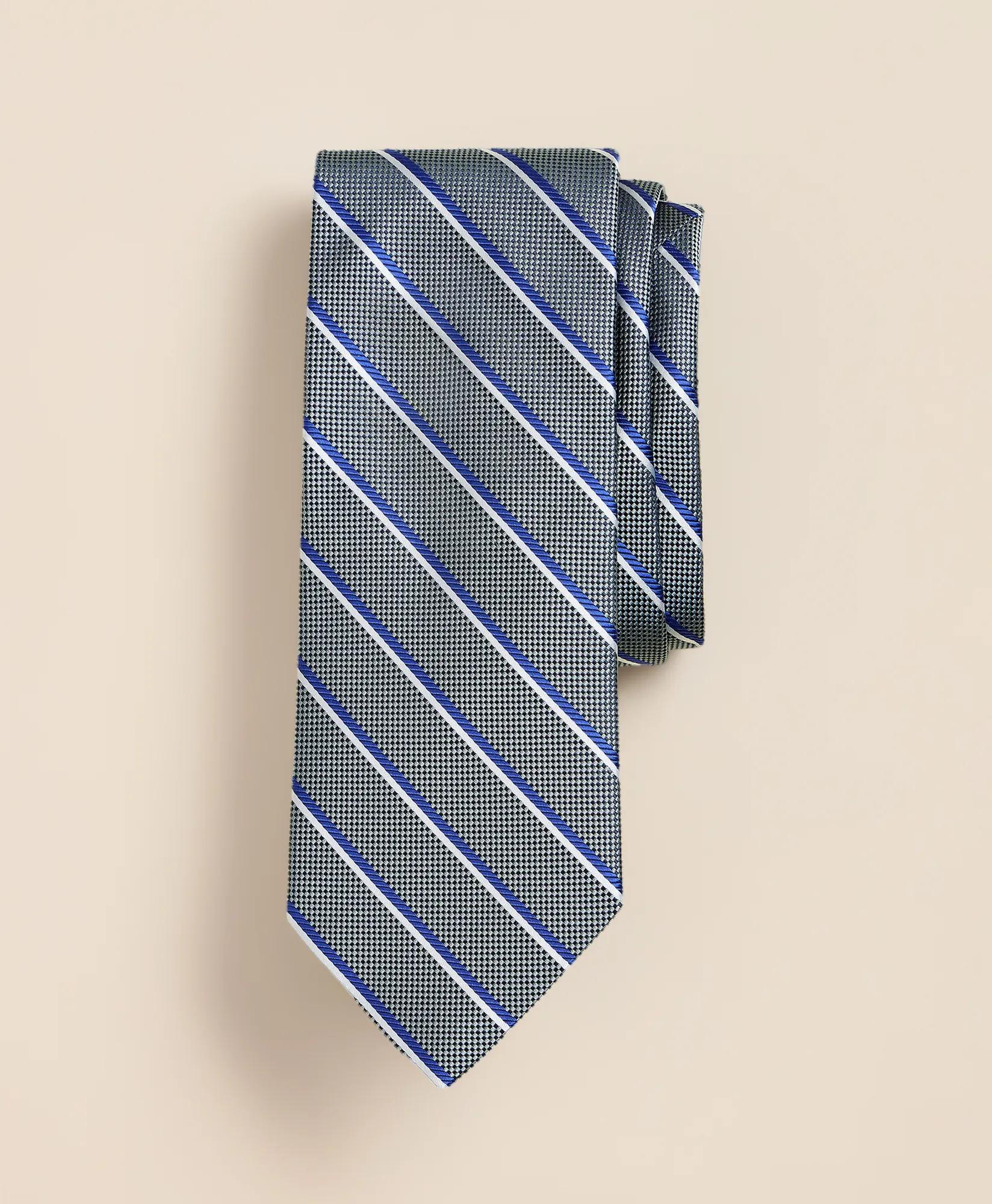 Silk Oxford-Weave Stripe Tie, image 1