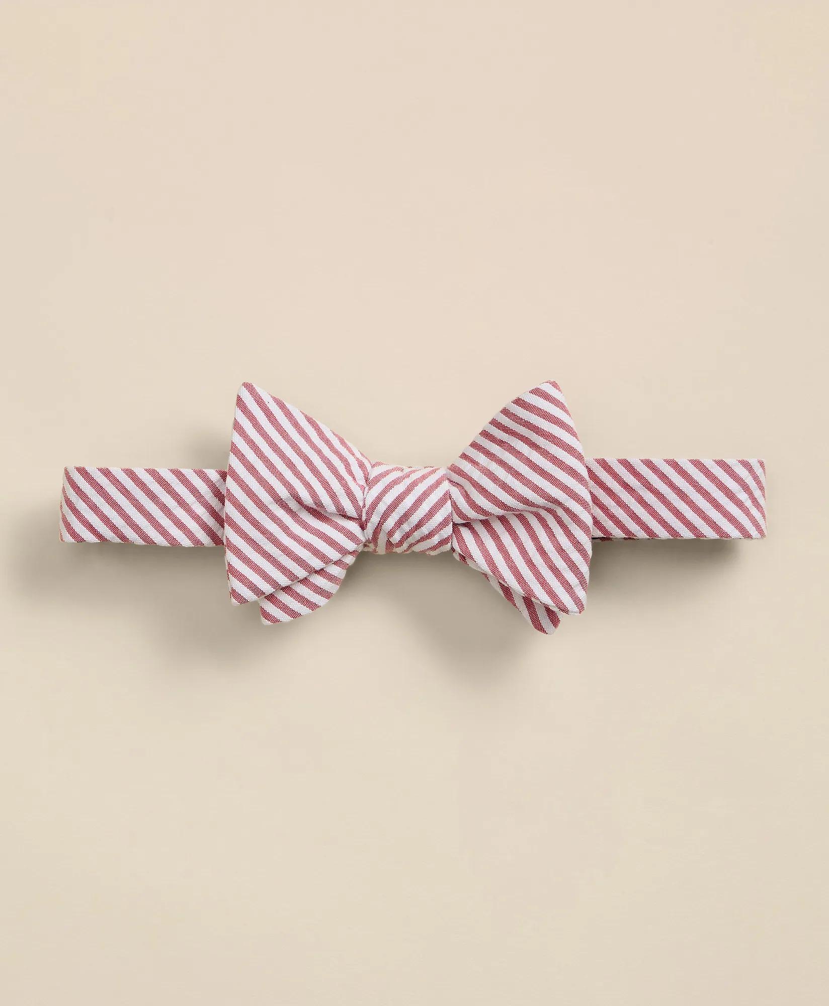 Cotton Seersucker Stripe Bow Tie, image 1
