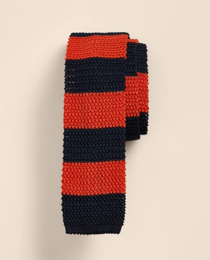 Wool-Silk Textured Rugby-Stripe Knit Tie