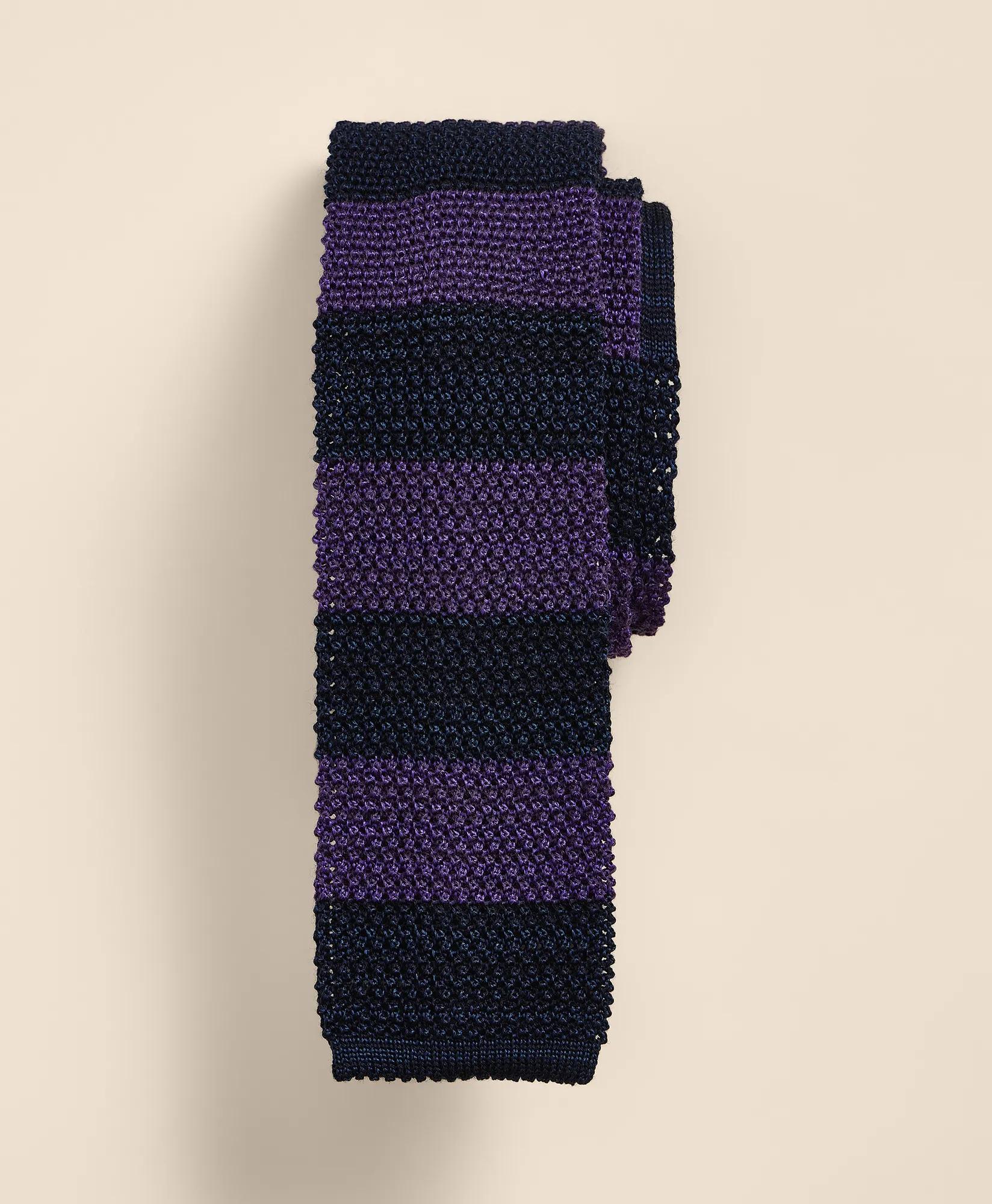 Wool-Silk Textured Rugby-Stripe Knit Tie, image 1