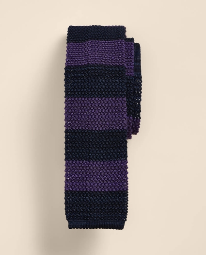 Wool-Silk Textured Rugby-Stripe Knit Tie
