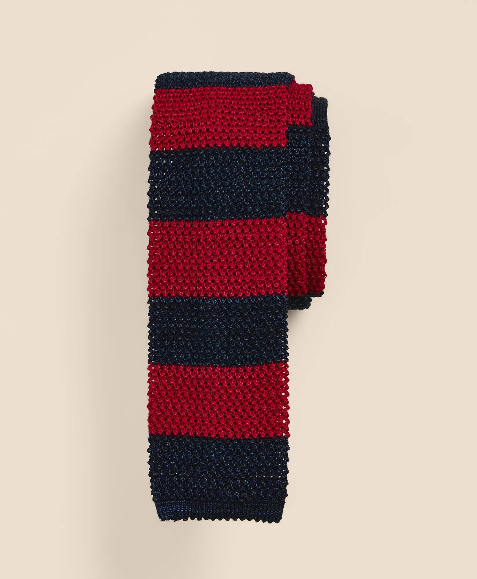 Wool-Silk Textured Rugby-Stripe Knit Tie, image 1