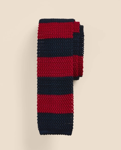 Wool-Silk Textured Rugby-Stripe Knit Tie
