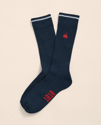 Cotton Blend Contrast Tipped Ribbed Socks with Golden Fleece® Embroidery