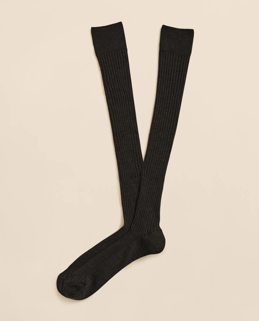 Brooks Brothers Merino Wool Blend Over-the-calf Ribbed Socks In Brown