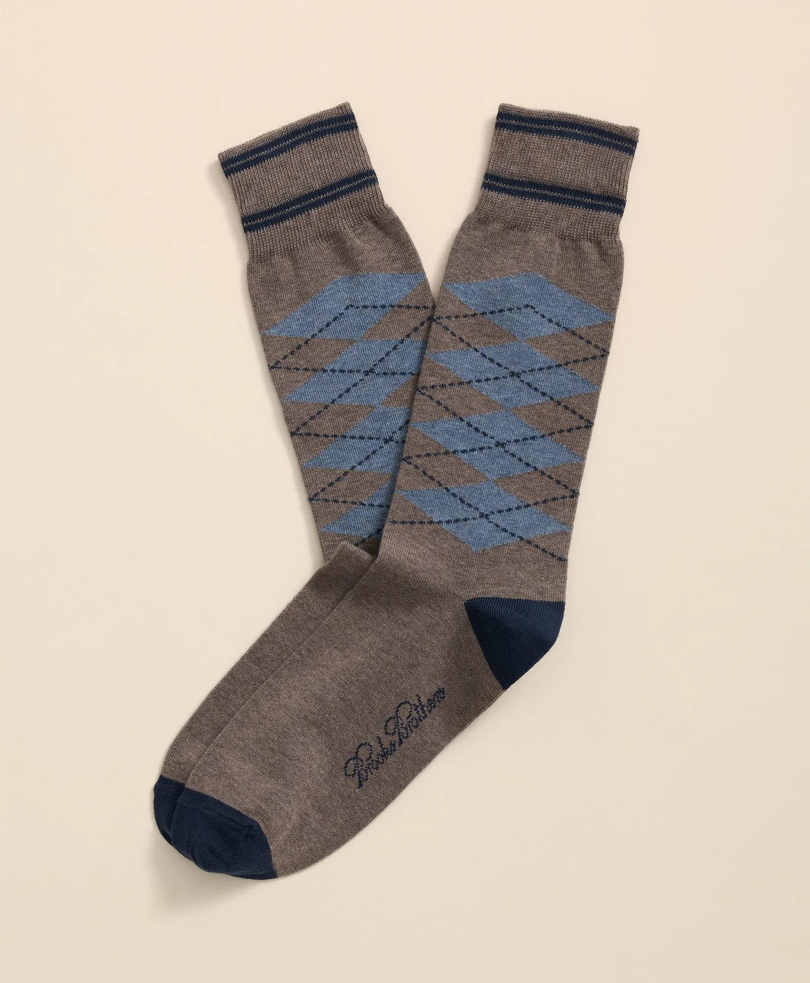 Cotton-Blend Tipped Argyle Socks, image 1