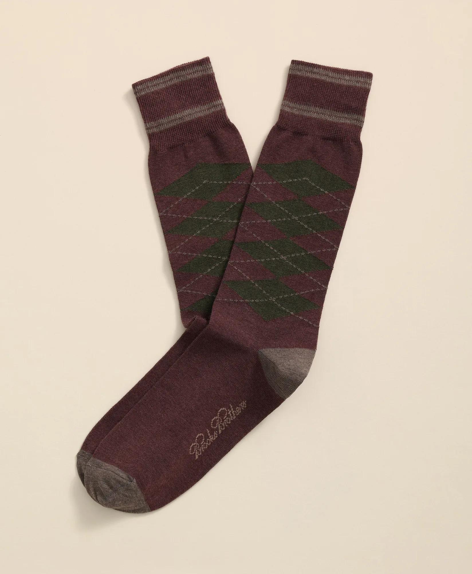 Cotton-Blend Tipped Argyle Socks, image 1