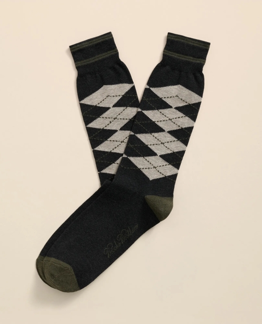 Brooks Brothers Cotton-blend Tipped Argyle Socks In Black