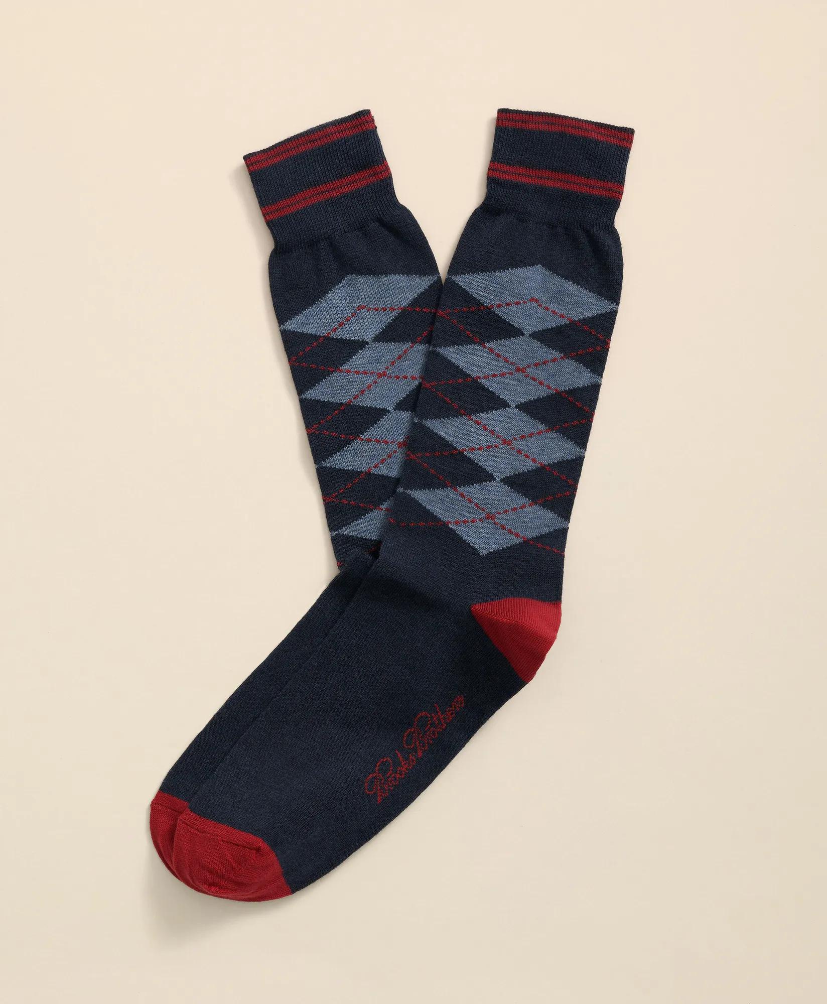 Cotton-Blend Tipped Argyle Socks, image 1