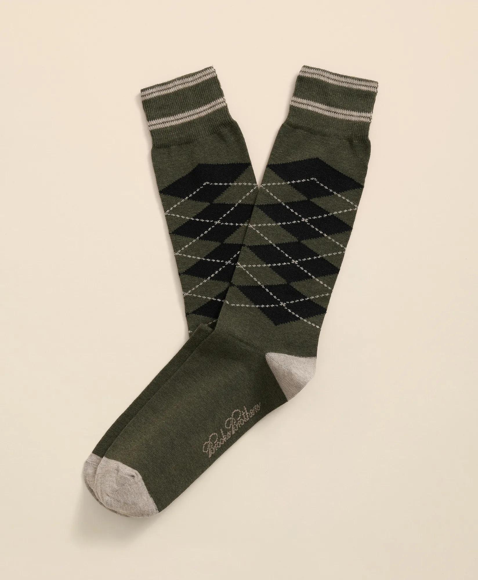 Cotton-Blend Tipped Argyle Socks, image 1