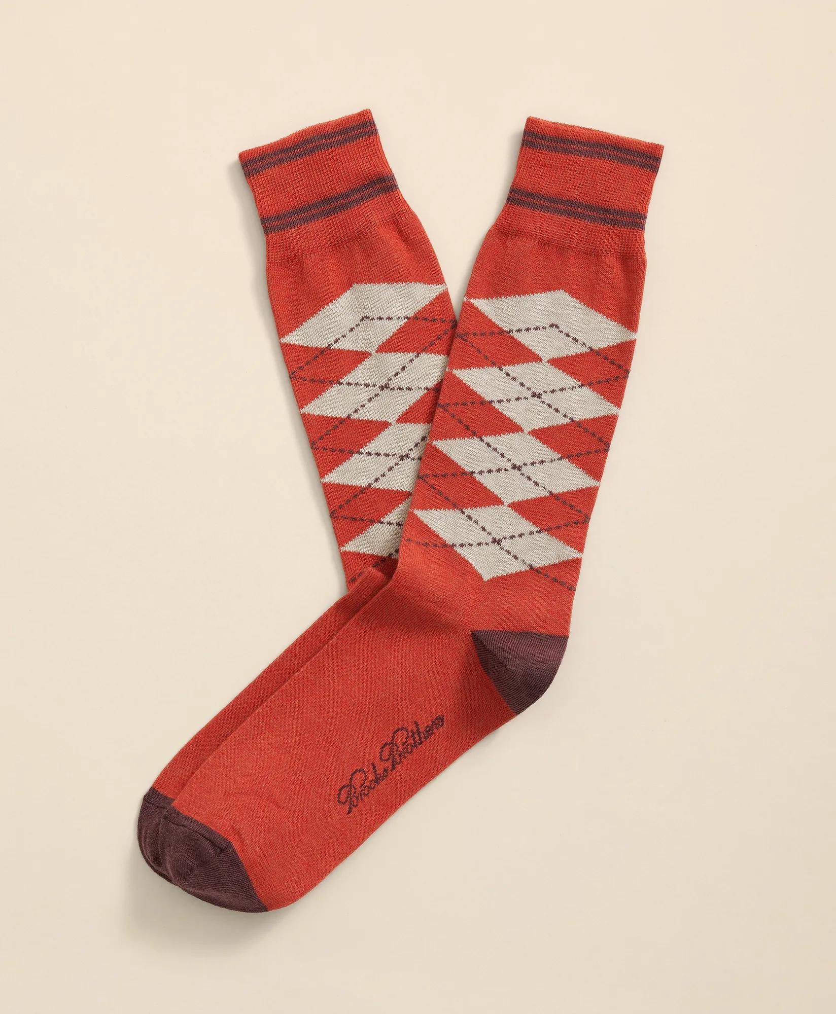 Cotton-Blend Tipped Argyle Socks, image 1