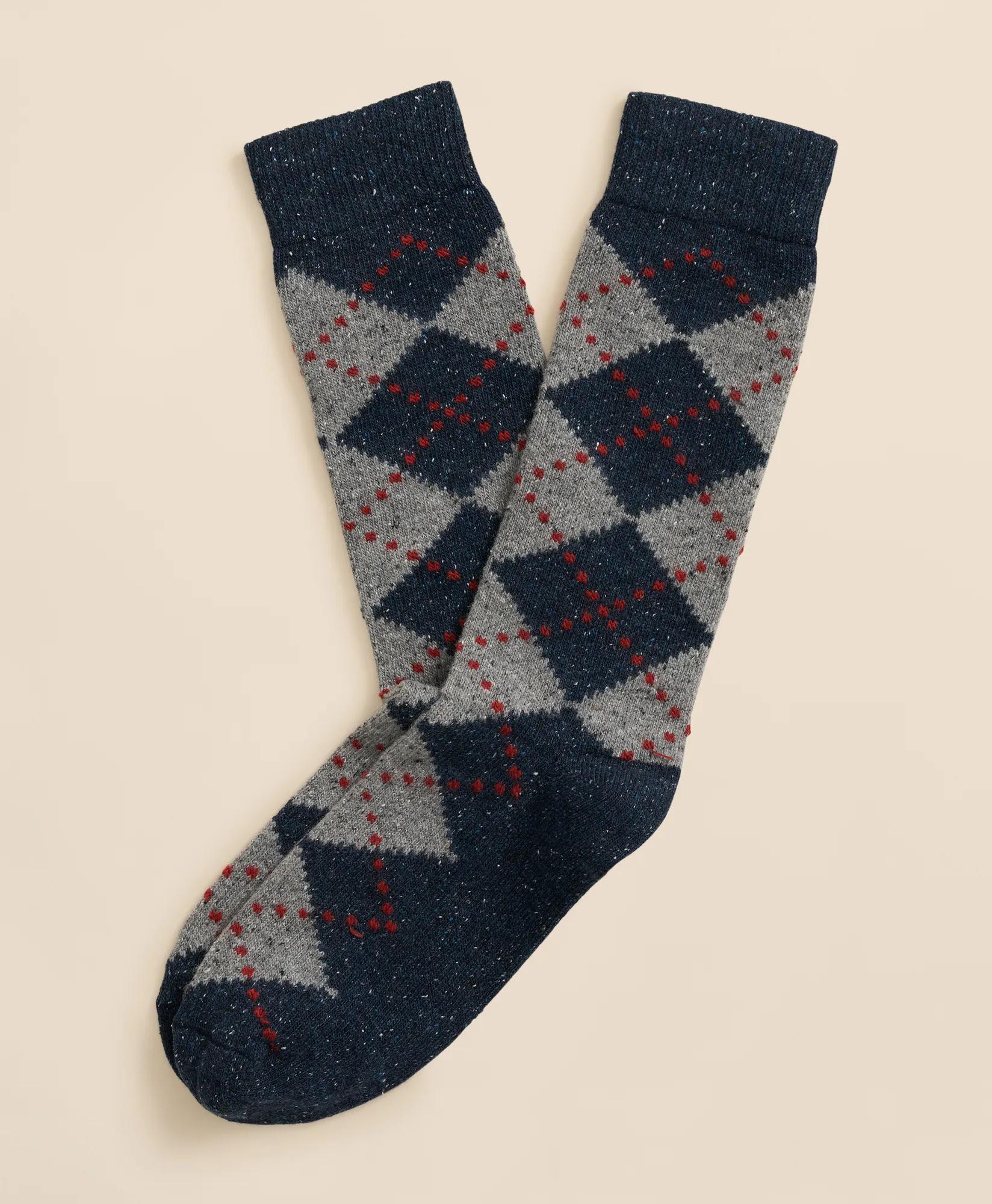 Wool-Silk Blend Argyle Socks, image 1