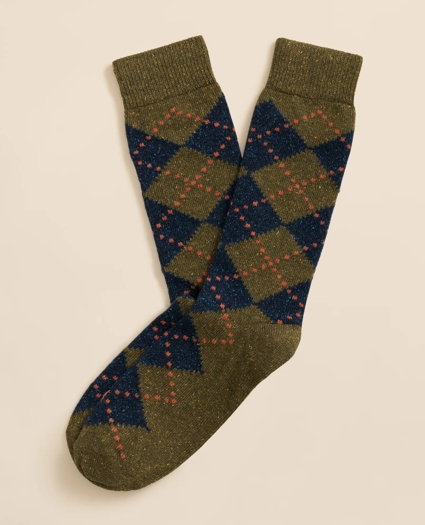 Wool-Silk Blend Argyle Socks