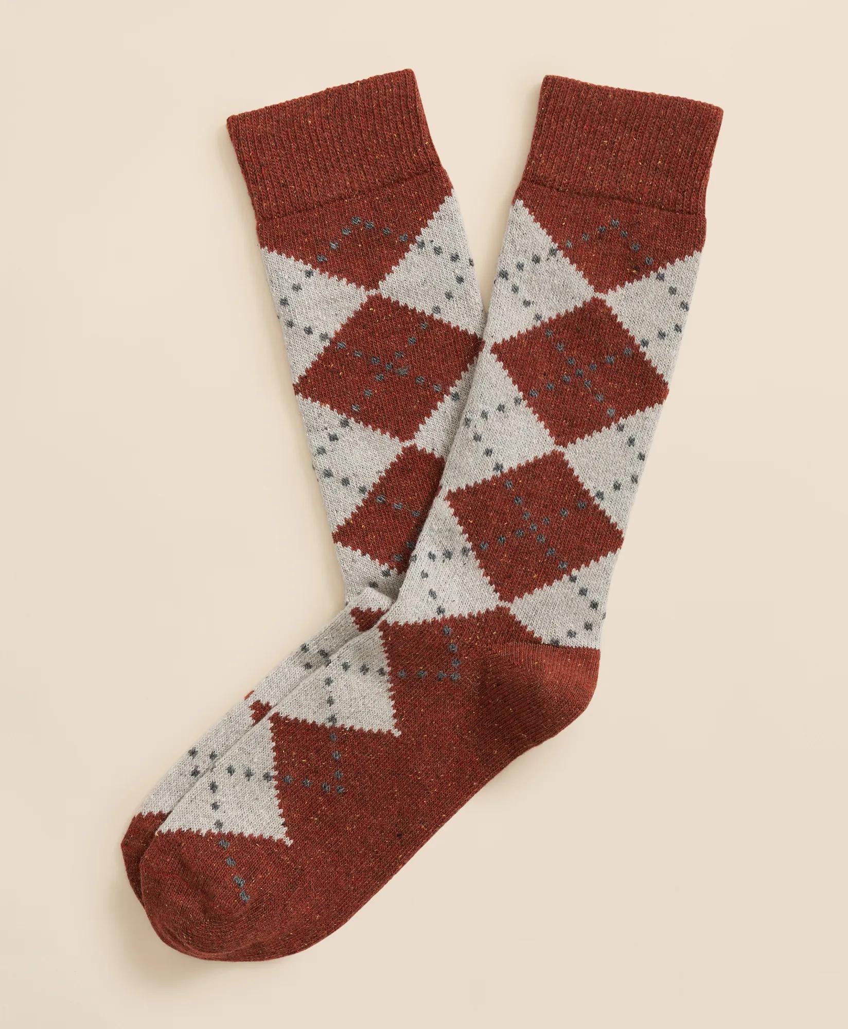 Wool-Silk Blend Argyle Socks, image 1