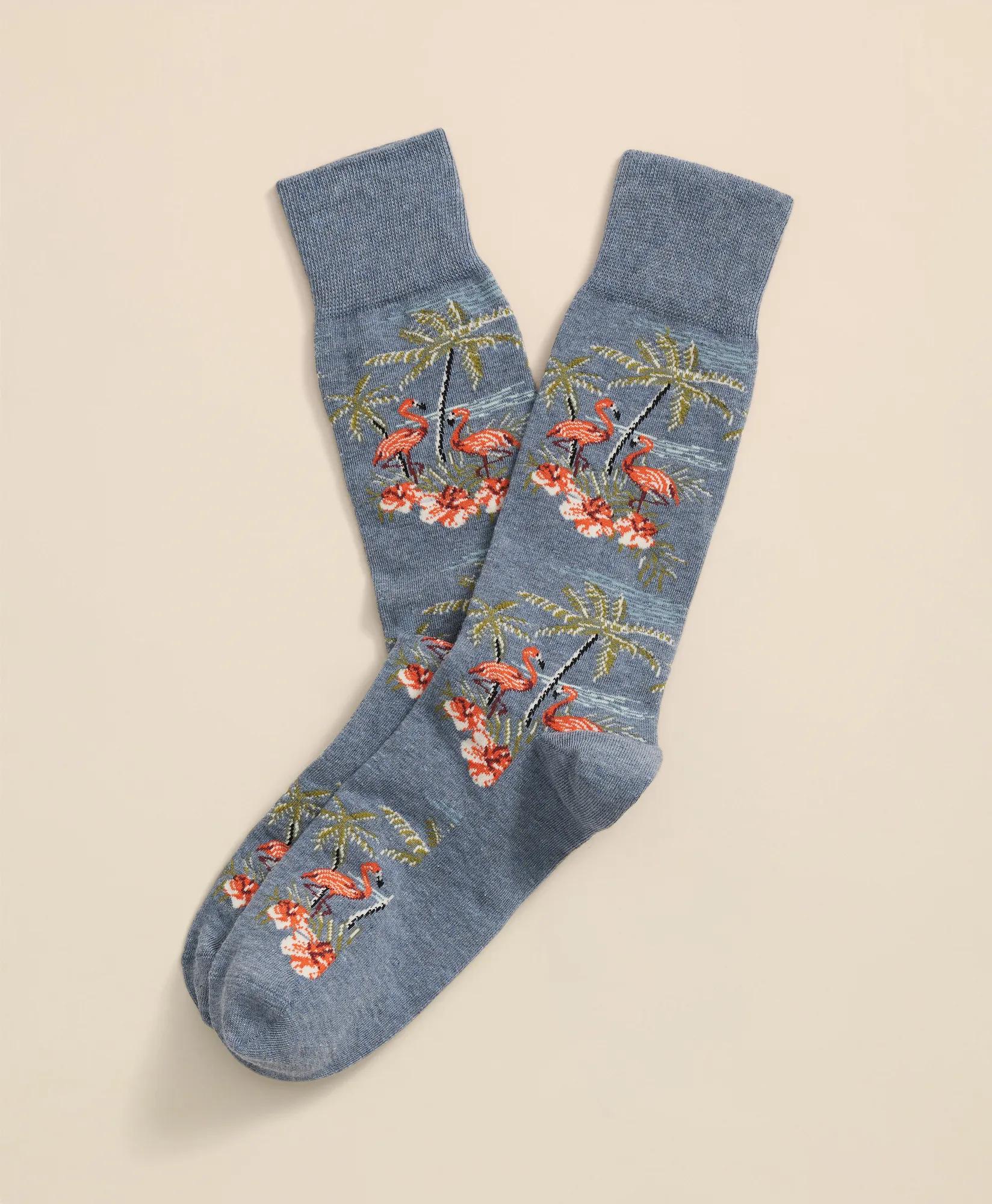 Cotton Blend Flamingo Motif Socks, image 1