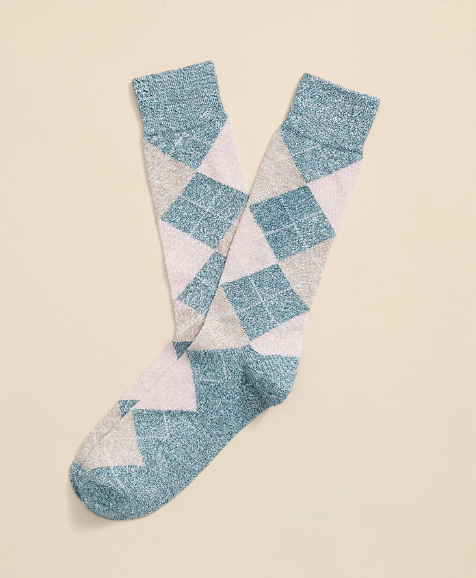 Linen-Cotton Blend Argyle Socks, image 1