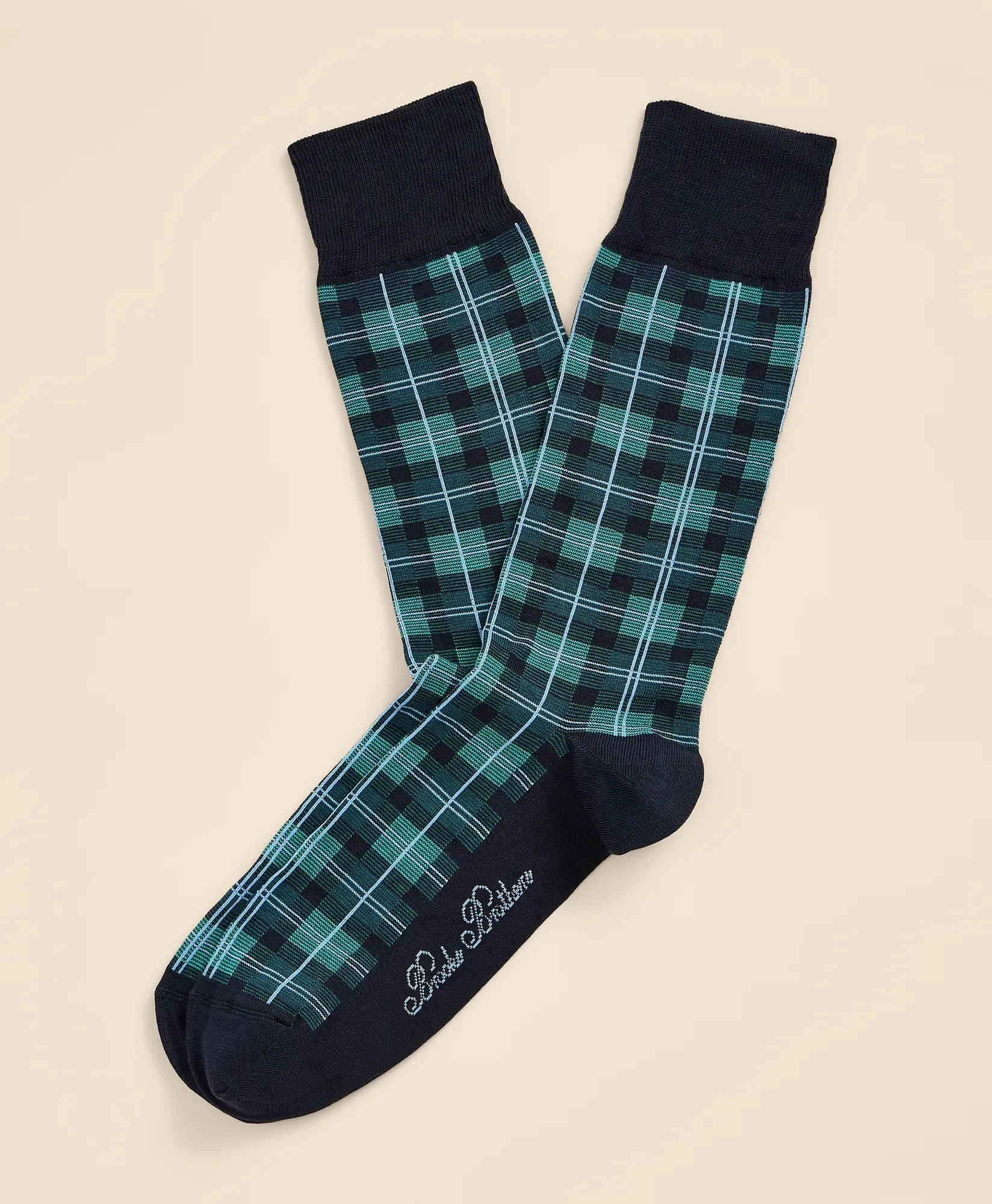 Cotton-Blend Plaid Socks, image 1