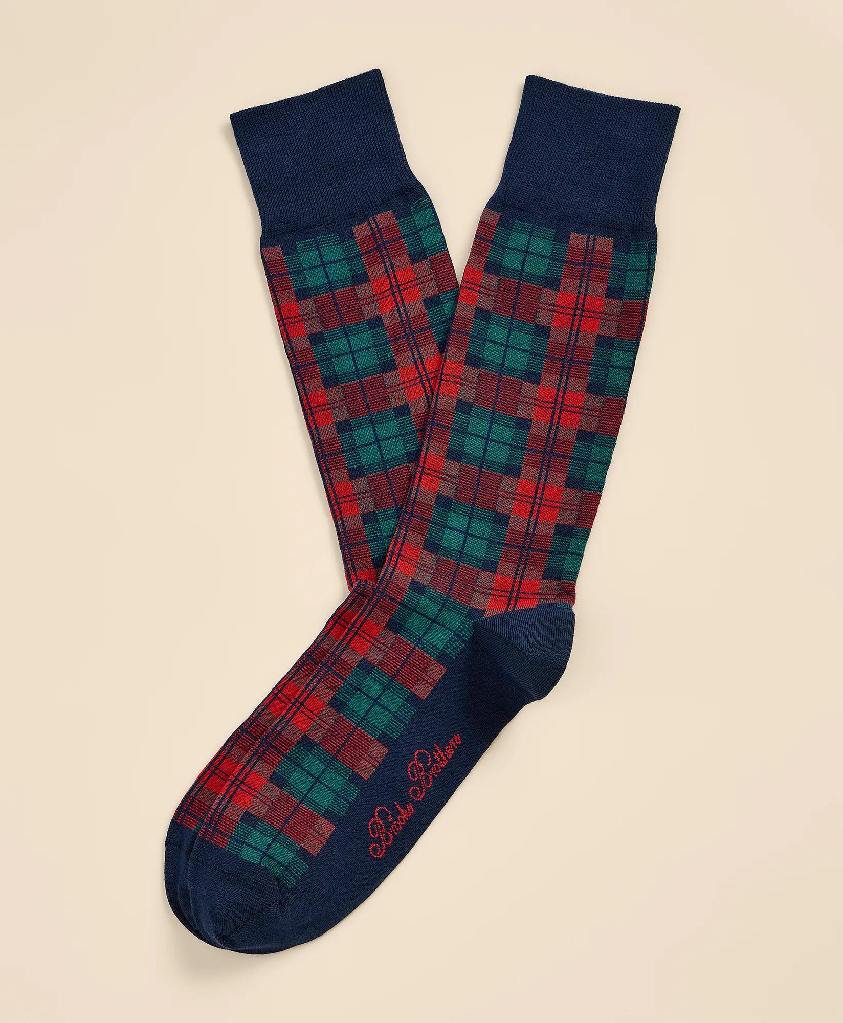Cotton Blend Plaid Socks, image 1