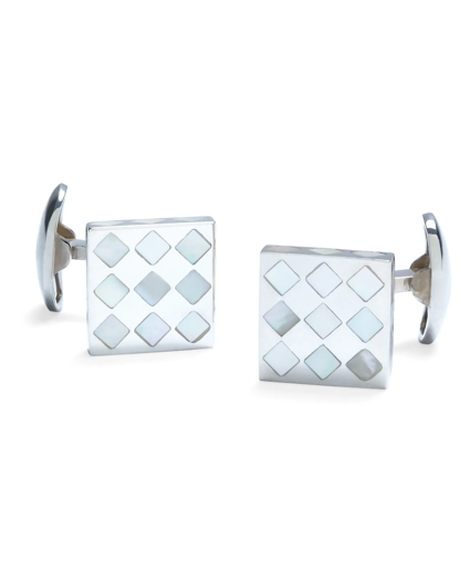 White Diamond Mother-of-Pearl Square Cuff Links