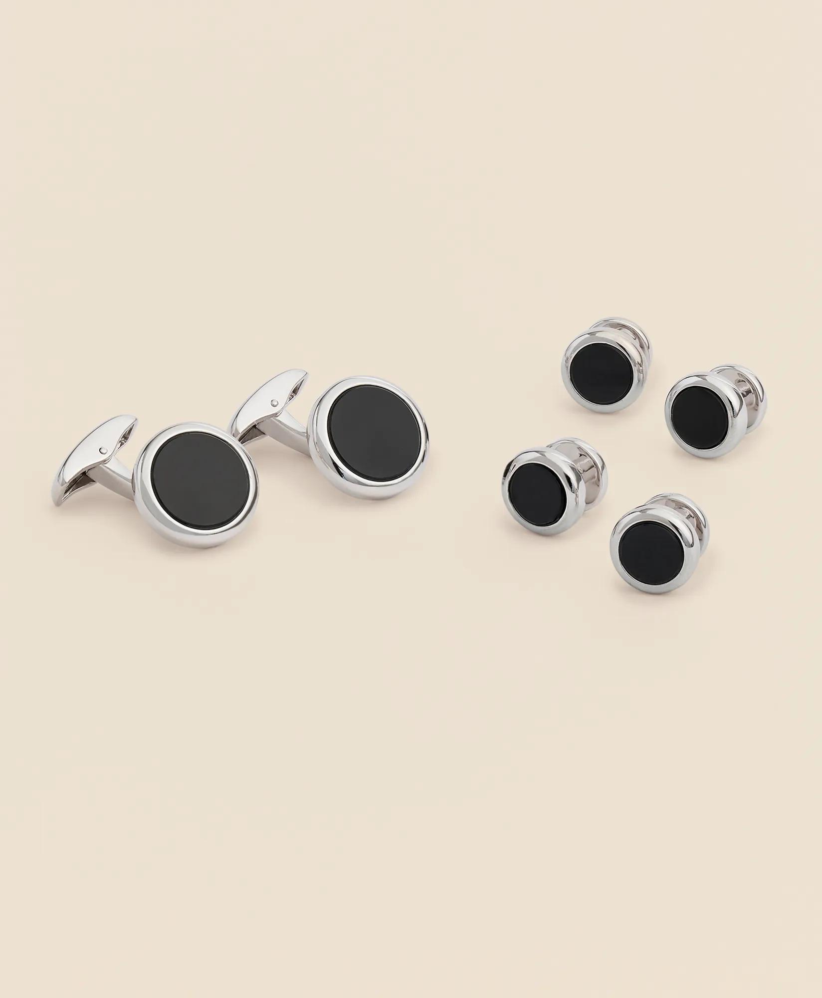 Sterling Silver Onyx Rhodium-Plated Cufflinks, image 1