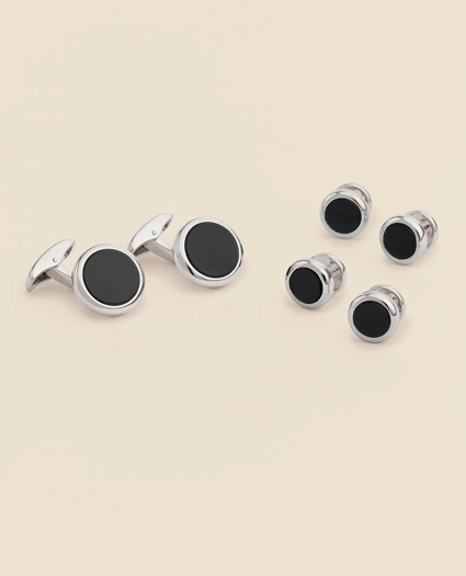 Sterling Silver Onyx Rhodium-Plated Cufflinks, image 1