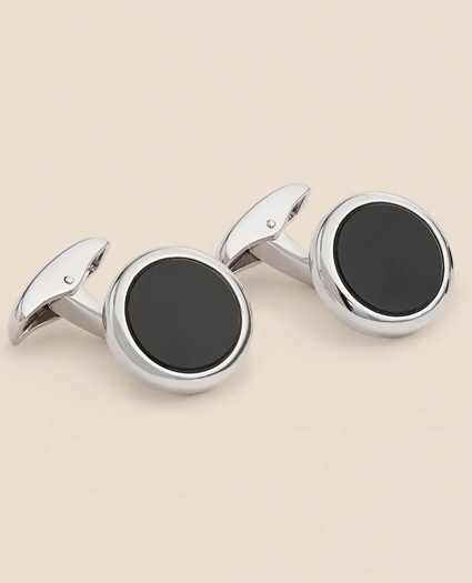 Sterling Silver Onyx Rhodium-Plated Cufflinks, image 2