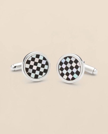 Sterling Silver Rhodium-Plated Checkerboard Cufflinks, image 1