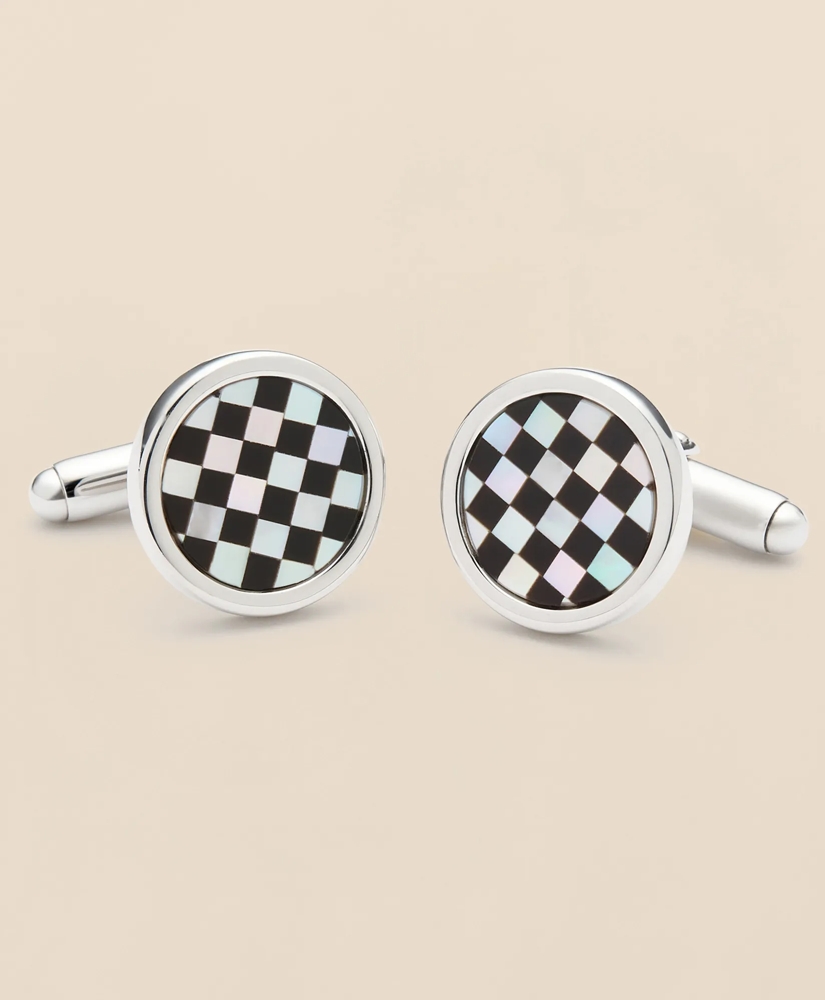 Sterling Silver Rhodium-Plated Checkerboard Cufflinks, image 2