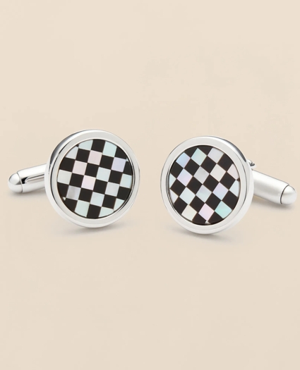 Sterling Silver Rhodium-Plated Checkerboard Cufflinks, image 2