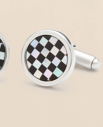 Sterling Silver Rhodium-Plated Checkerboard Cufflinks, image 3
