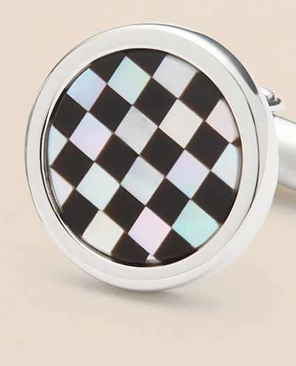 Sterling Silver Rhodium-Plated Checkerboard Cufflinks, image 4