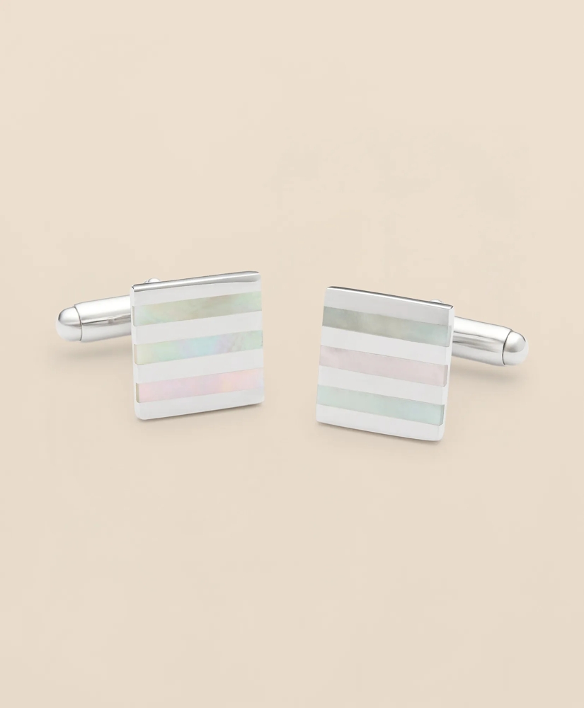 Mother-of-Pearl & Sterling Silver Rhodium-Plated Stripe Cufflinks, image 1