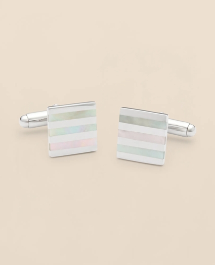Mother-of-Pearl & Sterling Silver Rhodium-Plated Stripe Cufflinks, image 1