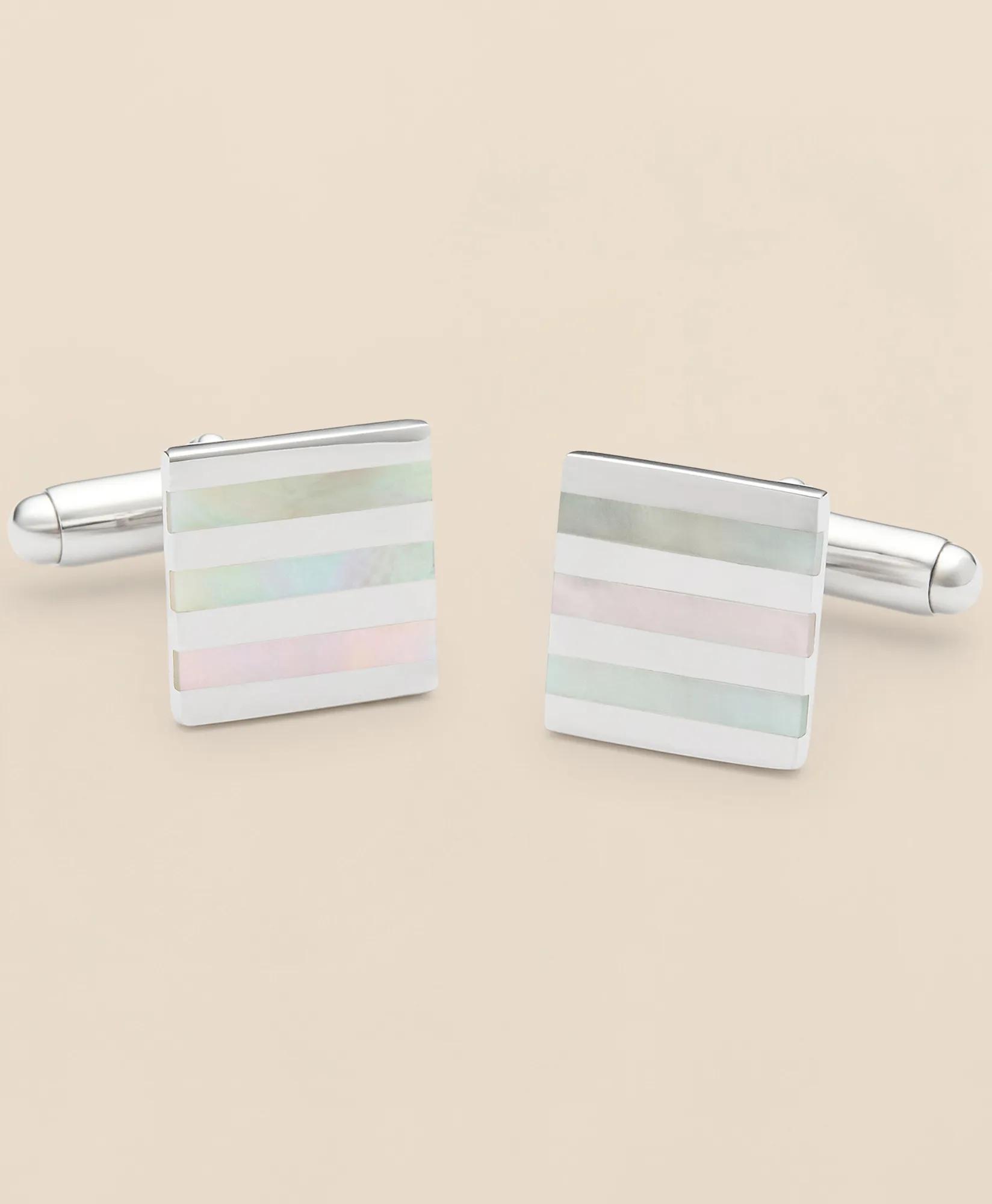 Mother-of-Pearl & Sterling Silver Rhodium-Plated Stripe Cufflinks secondary