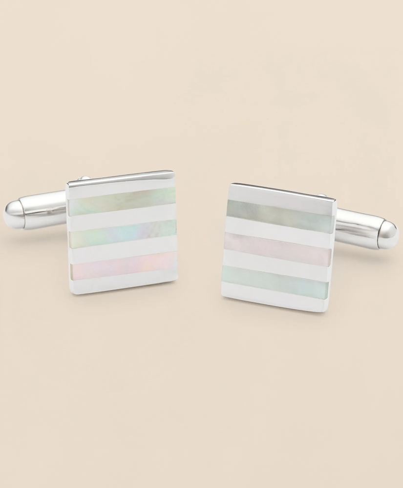 Mother-of-Pearl & Sterling Silver Rhodium-Plated Stripe Cufflinks, image 2