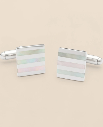 Mother-of-Pearl & Sterling Silver Rhodium-Plated Stripe Cufflinks, image 2