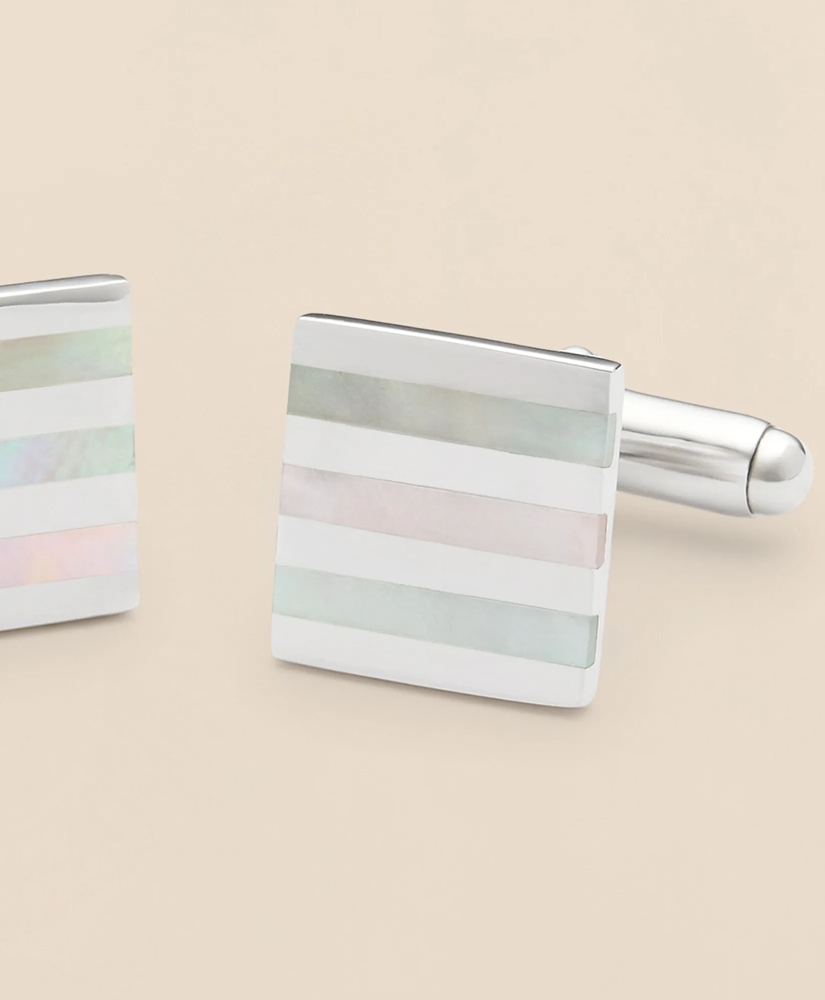 Mother-of-Pearl & Sterling Silver Rhodium-Plated Stripe Cufflinks, image 3