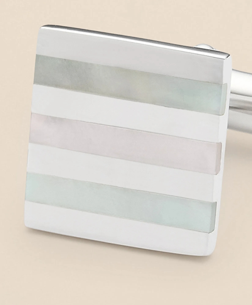 Mother-of-Pearl & Sterling Silver Rhodium-Plated Stripe Cufflinks, image 4