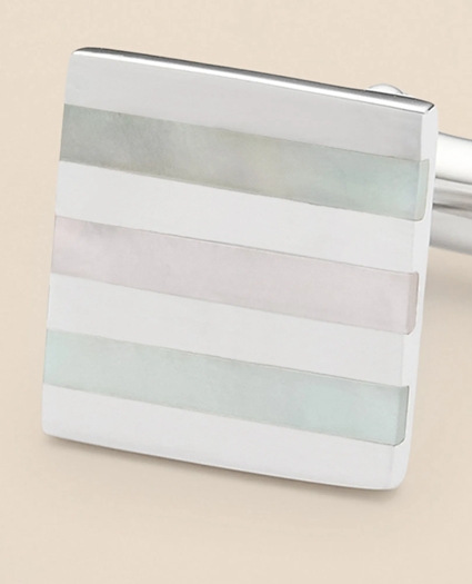 Mother-of-Pearl & Sterling Silver Rhodium-Plated Stripe Cufflinks, image 4