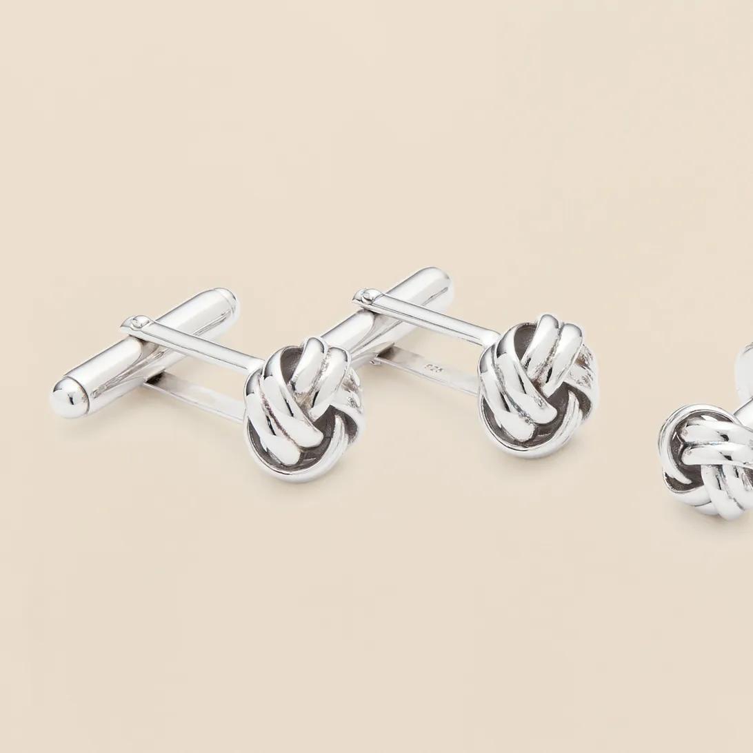 Sterling Silver Rhodium-Plated Knot Cufflinks, image 2