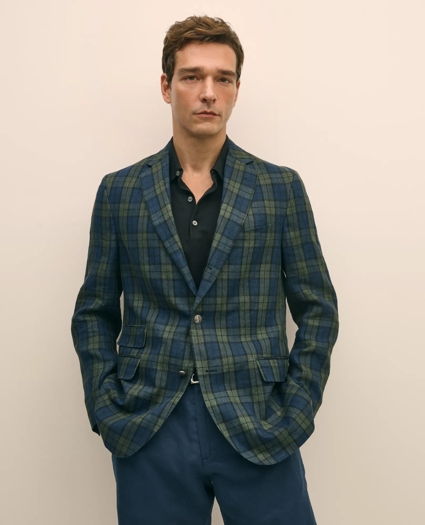 Classic Fit Linen Blazer in Black Watch Tartan, image 1